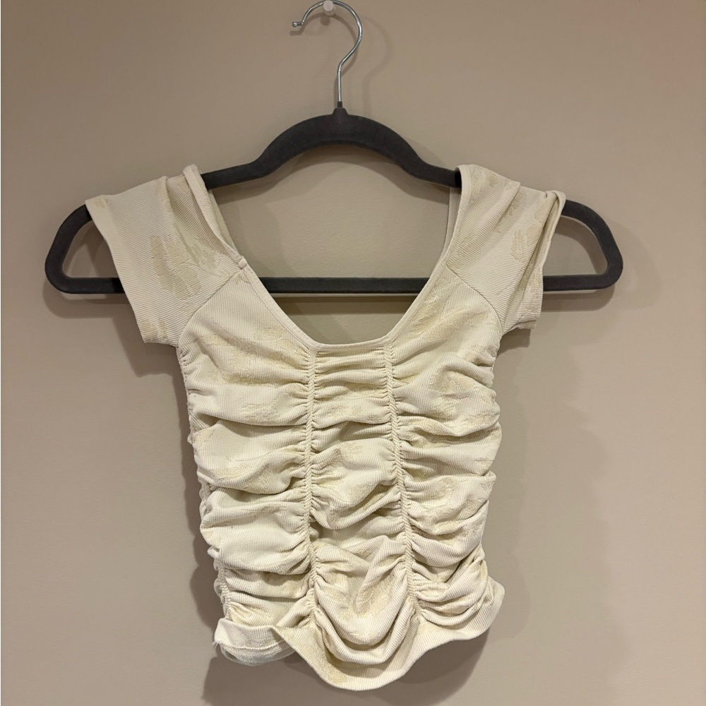 Free People Cream Ruched Crop Top